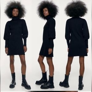 Zara Puff Sleeve Turtle Neck Dress